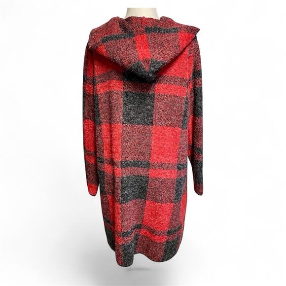 Natural Reflections Sweater Long Open Cardigan Plaid Long Sleeve size L Hooded - Picture 3 of 8